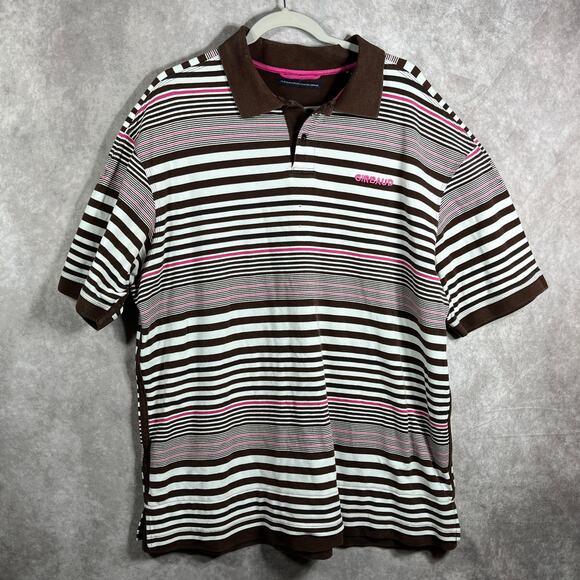Vintage Francois Girbaud Polo Shirt‎ Mens 2XL Brown Striped Short Sleeve 90s Y2K - Picture 1 of 12